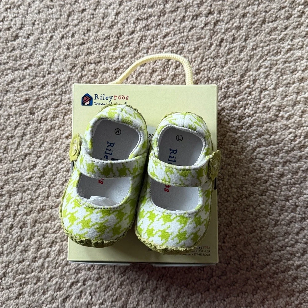 Vibrant bright green herringbone print - Mary Jane Baby Walker Shoes - Rileyroos